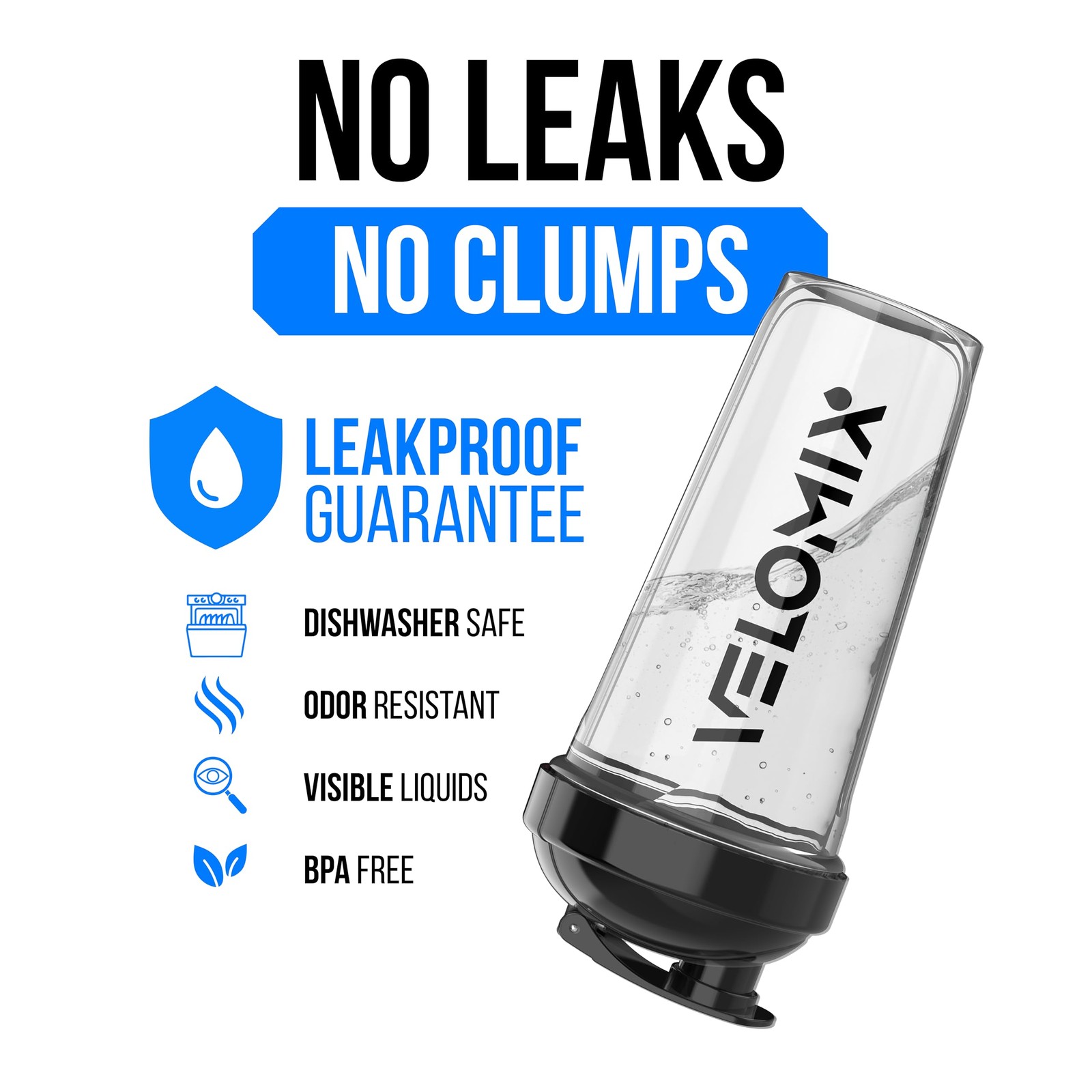 VELOMIX 2 Pack 28oz Protein Shaker Bottle for Protein Mixes, Black/Transpar | 2x