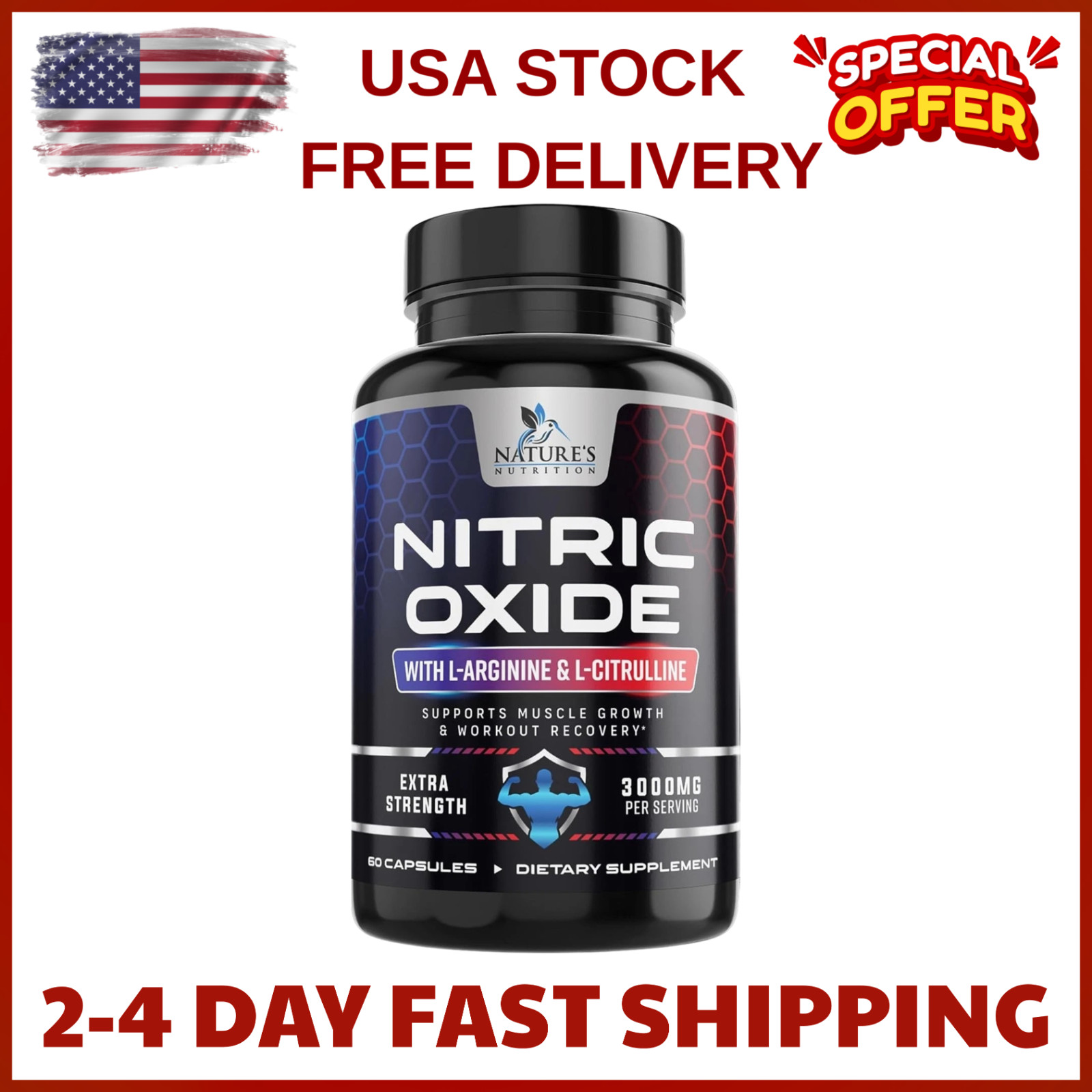 Nitric Oxide Booster 3000mg | 3X Extra Strength L-Arginine Capsules