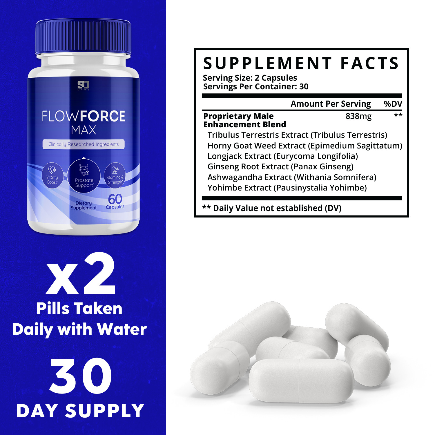 (5 Pack) FlowForce Max, Flow Force Max Male Vitality Supplement (300 Capsules)