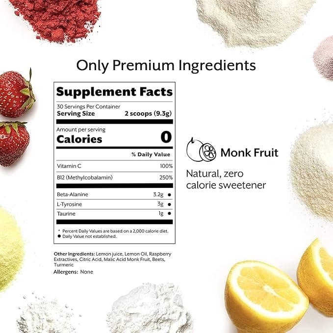 PROMIX Stim-Free Pre-Workout Raspberry Lemon Powder 10.05 oz (285g)