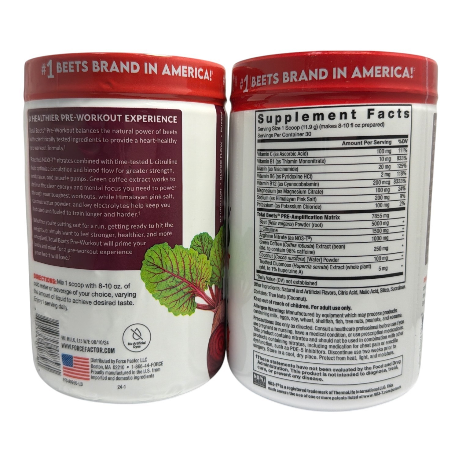 *Force Factor Total Beets Pre-Workout (Fruit Punch Flavor) 12.6oz./356g LOT OF 2