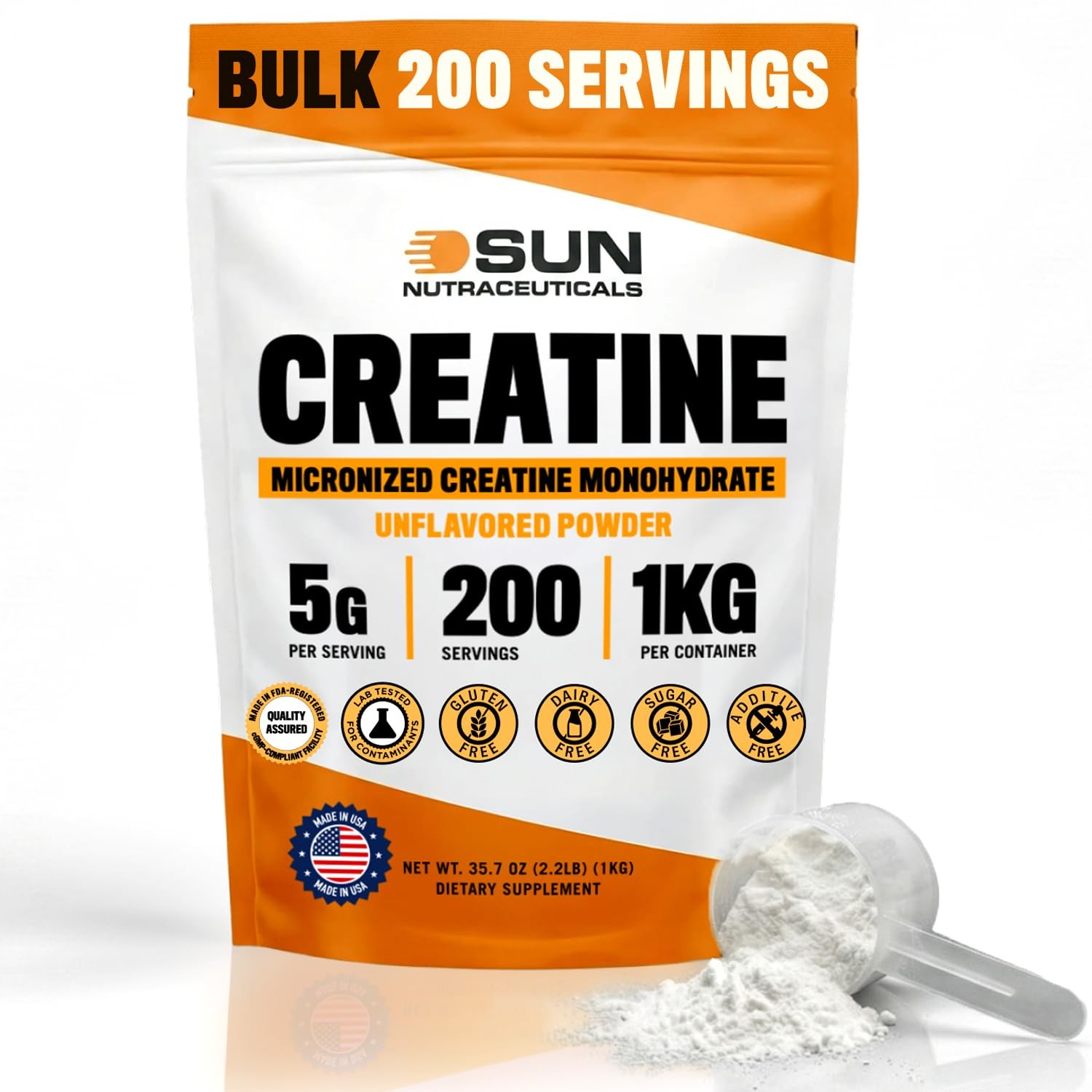 Micronized Creatine Monohydrate Powder 1kg 2.2lbs, 200 Servings Bulk Creatin…