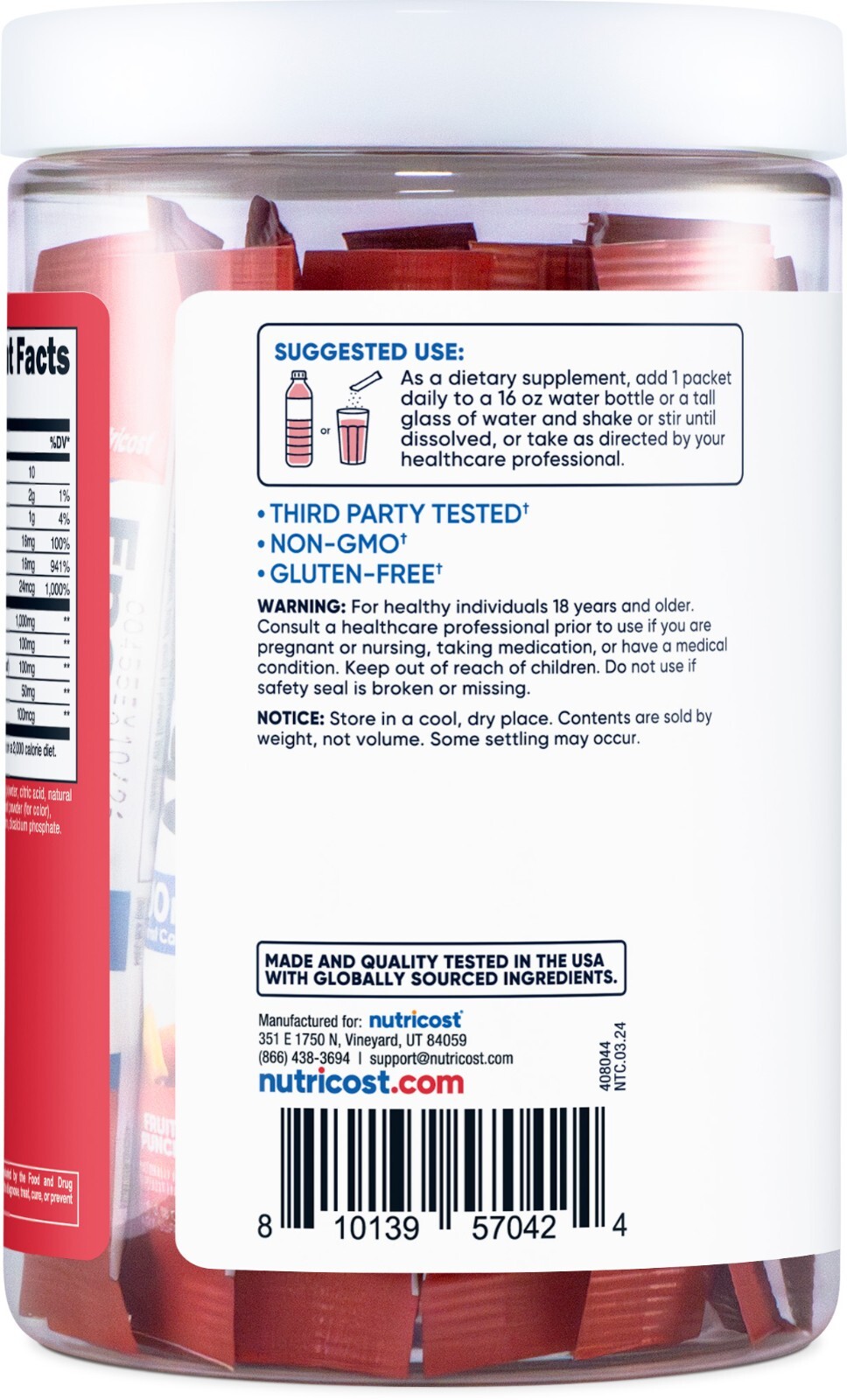 Nutricost Energy Complex Stickpack (20 servings) Fruit Punch Flavored