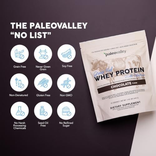 Paleovalley 100% Grass Fed Whey Protein Powder with Colostrum, Chocolate | Gut H