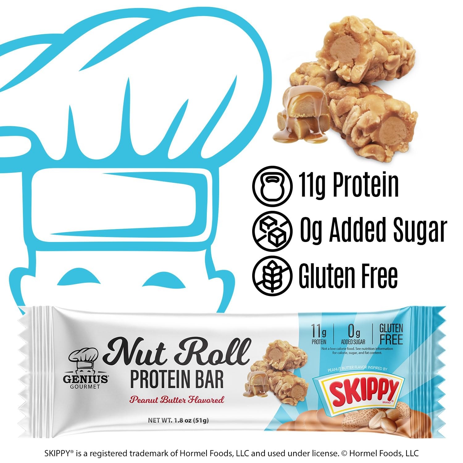 Genius Gourmet SKIPPY Peanut Butter 11g Protein Nut Roll Bar Gluten-Free Carb-Co