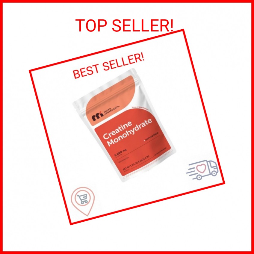 Micro Ingredients Creatine Monohydrate Powder 1 kg (2.2 Lbs), 5000mg Per Serv, M
