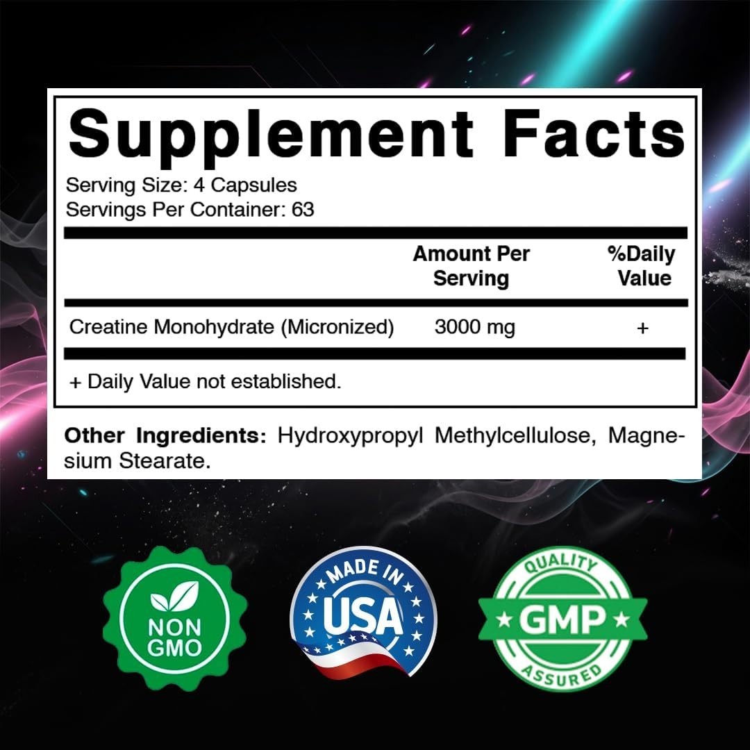 Vitamatic Creatine Monohydrate Capsules 3000mg (3g) per serving – Micronized