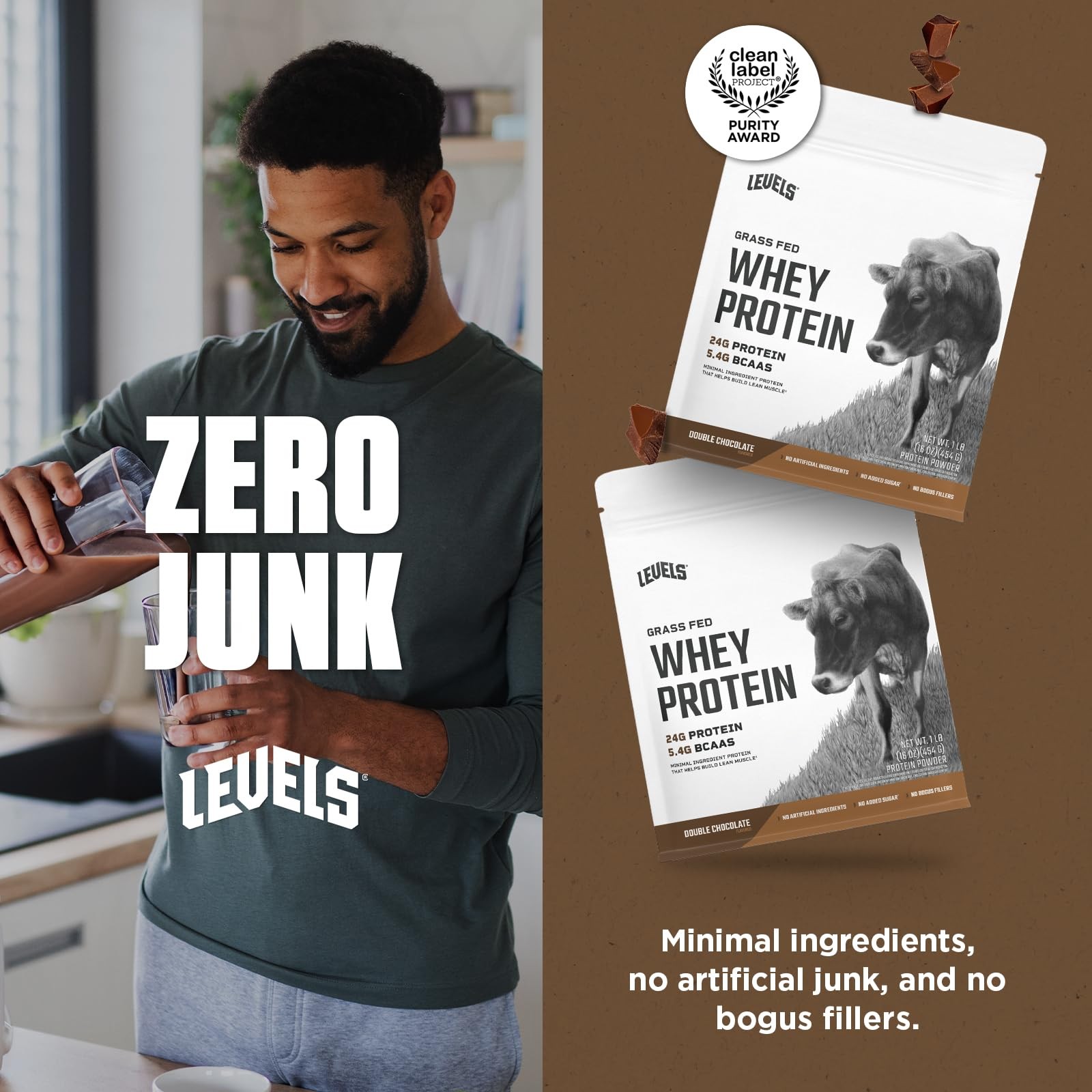 Levels Grass Fed Whey Protein Powder No Artificials 24G of Protein Double Cho…