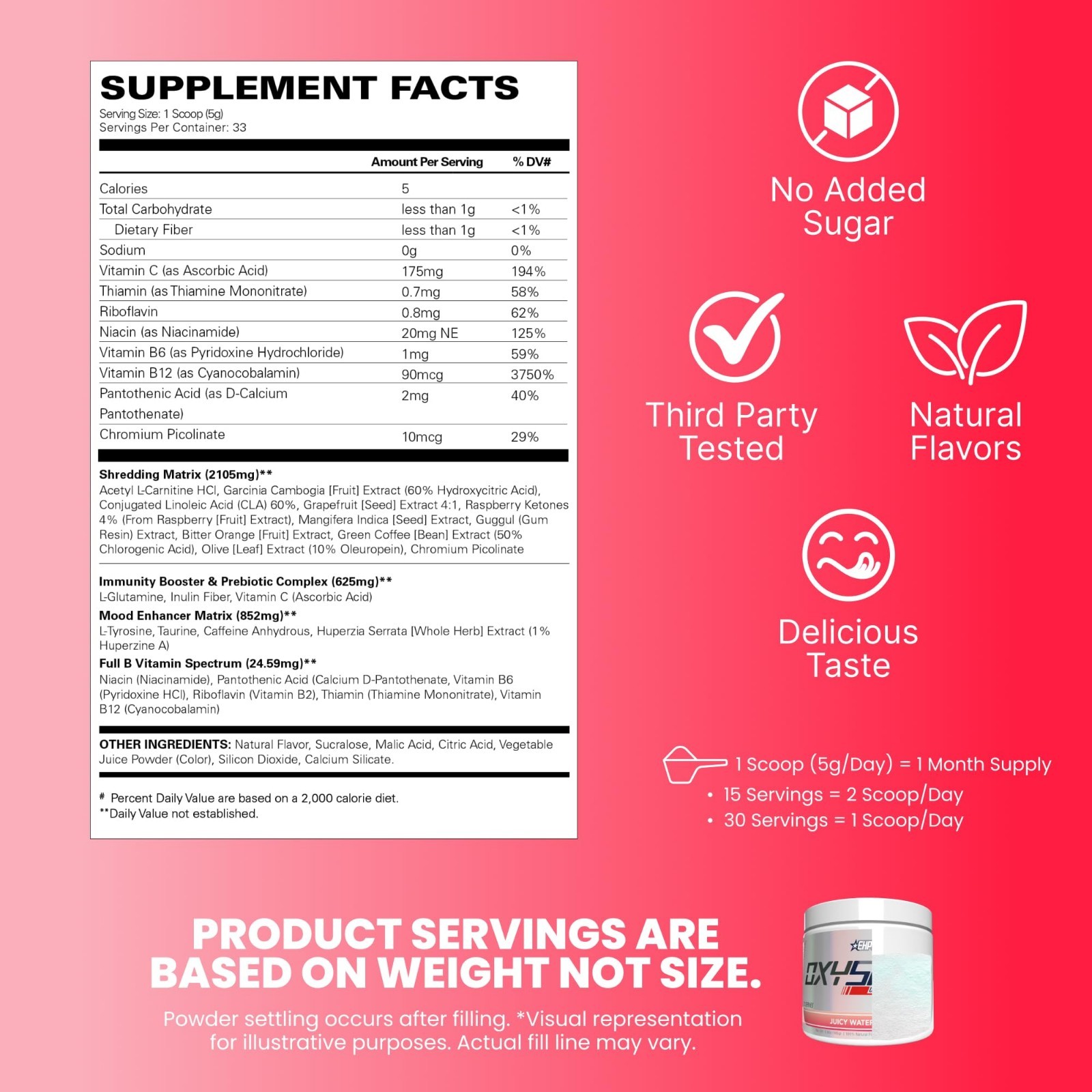 OxyShred Pre Workout Powder – Juicy Watermelon, 33 Servings | Energy, Focus, End