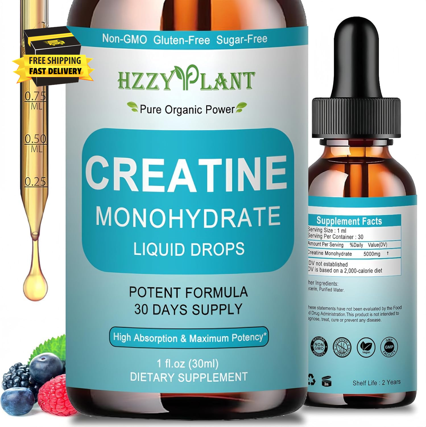 Creatine Liquid Drops – 98% High Absorption Creatine Monohydrate for Women & Men