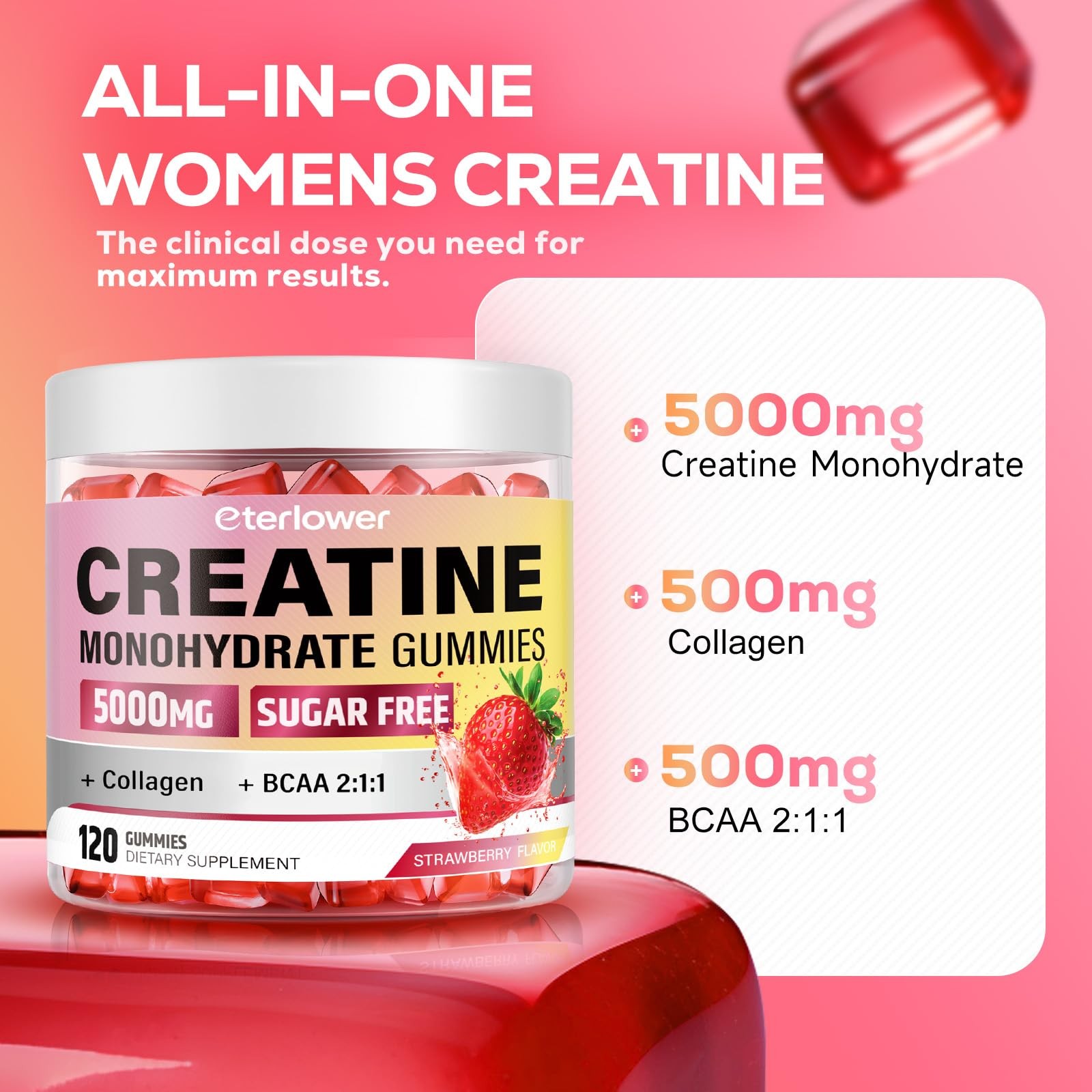 eterlower Creatine Monohydrate Gummies, 5g Creatine Gummies for Women & Men.P…