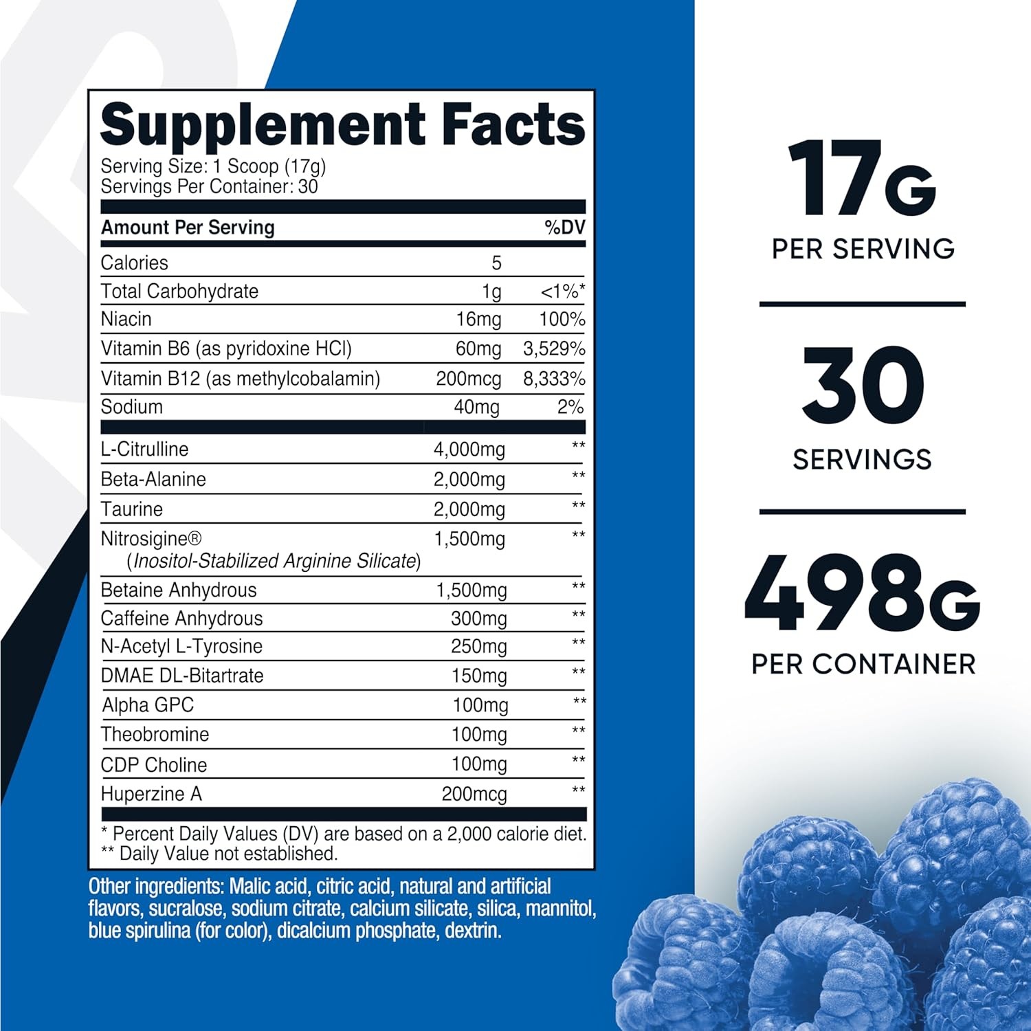 Nutricost Pre-X Xtreme Pre-Workout Powder Complex, Blue Raspberry, 30 Servings