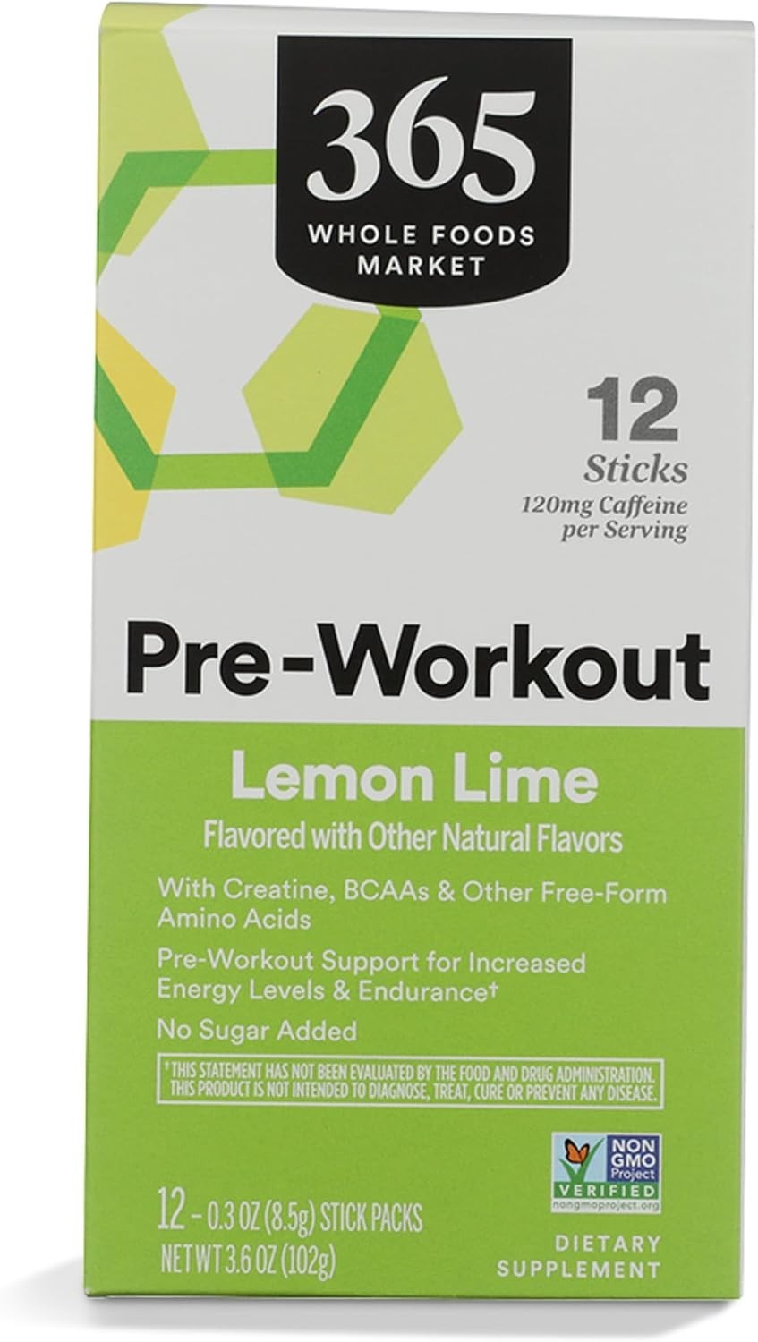 Zero Sugar Lemon Lime Pre-Workout Powder – 12 Convenient Packs, 3.6 Oz