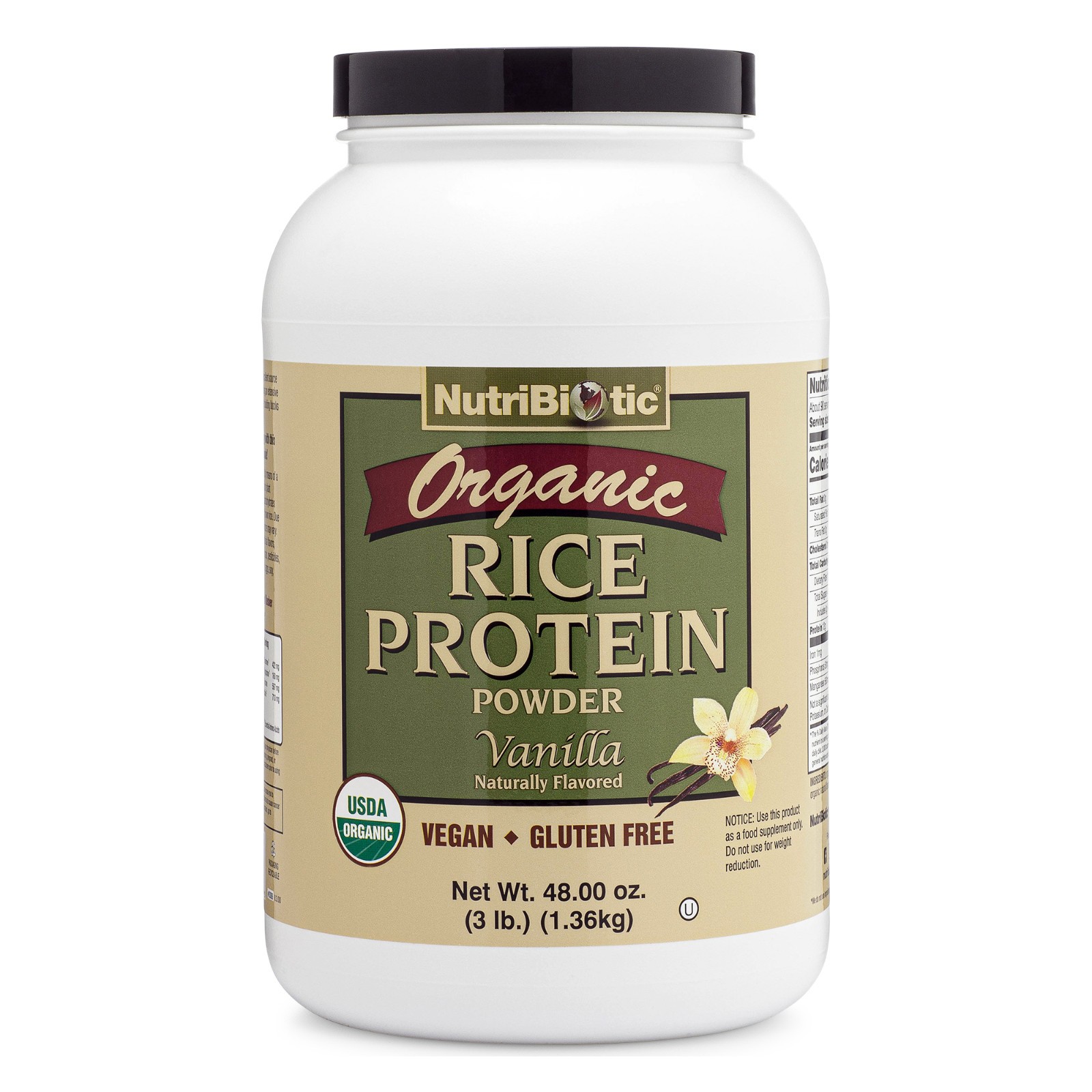 NutriBiotic Organic Rice Protein, Vanilla Protein Powder 3 Lb (1.36 Kg)