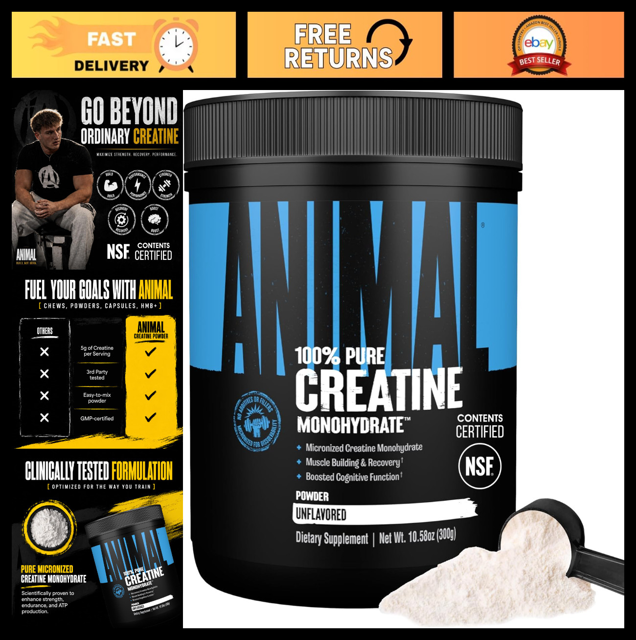 Micronized Creatine Monohydrate Powder 300g – Muscle Recovery, Energy Boost, Unf
