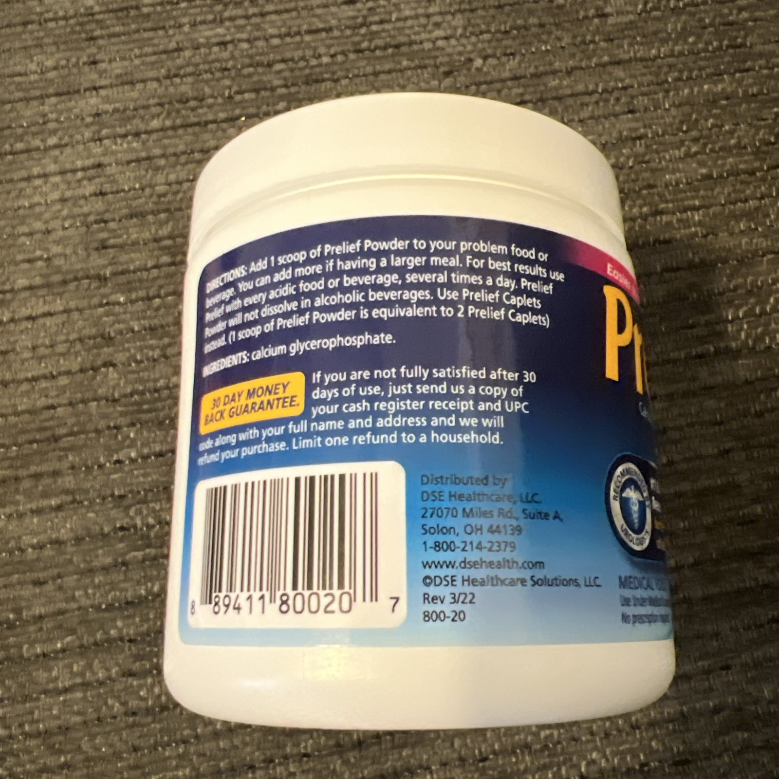 PRELIEF Powder Jar 100 Servings 3.5oz New Exp 10/27