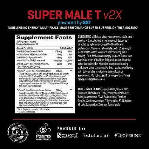 PERFORMIX SUPER MALE T v2X 120 Liquid caps Thermogenic Testosterone Boost Energy