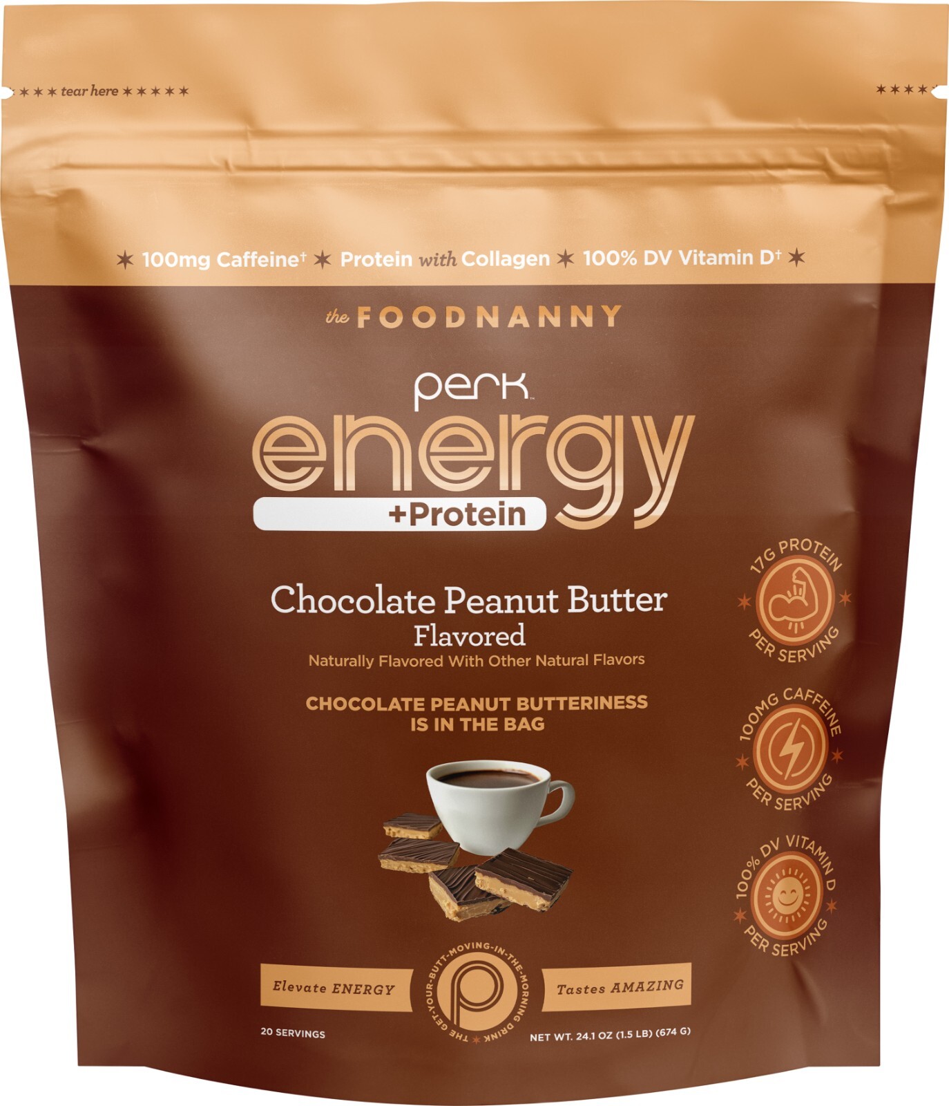 Perk Energy + Protein 20 Serving Chocolate Peanut Butter Flavored Drink Mix