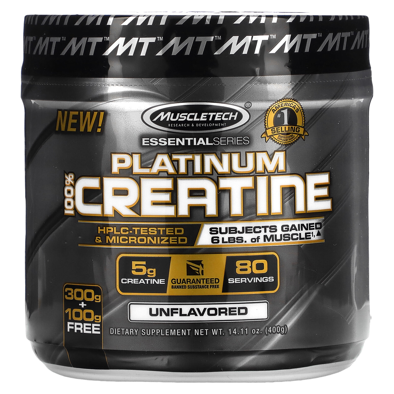 Muscletech, Essential Series, Platinum 100% Creatine, Unflavored, 14.11 oz