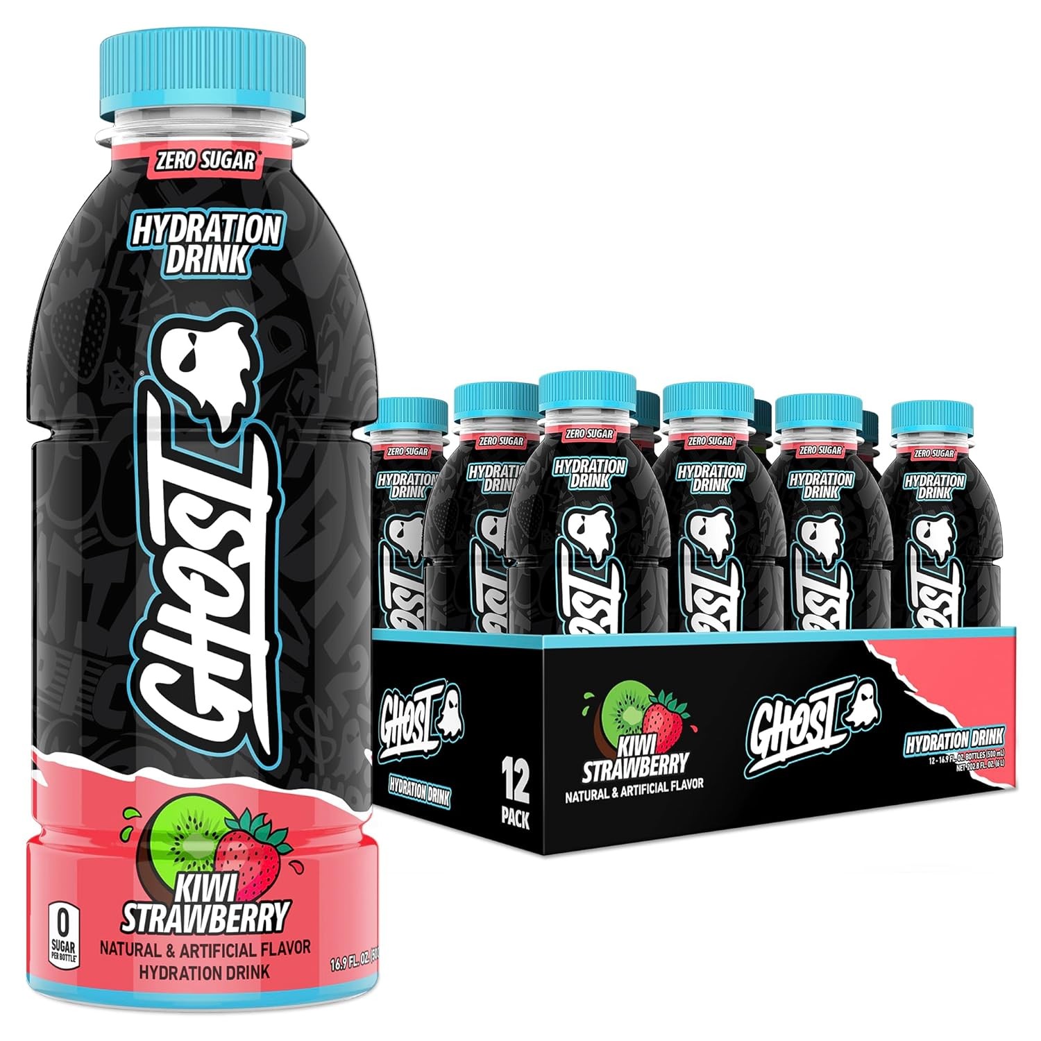 GHOST Hydration Drink, Kiwi Strawberry- RTD Sports Drink with Electrolytes,…