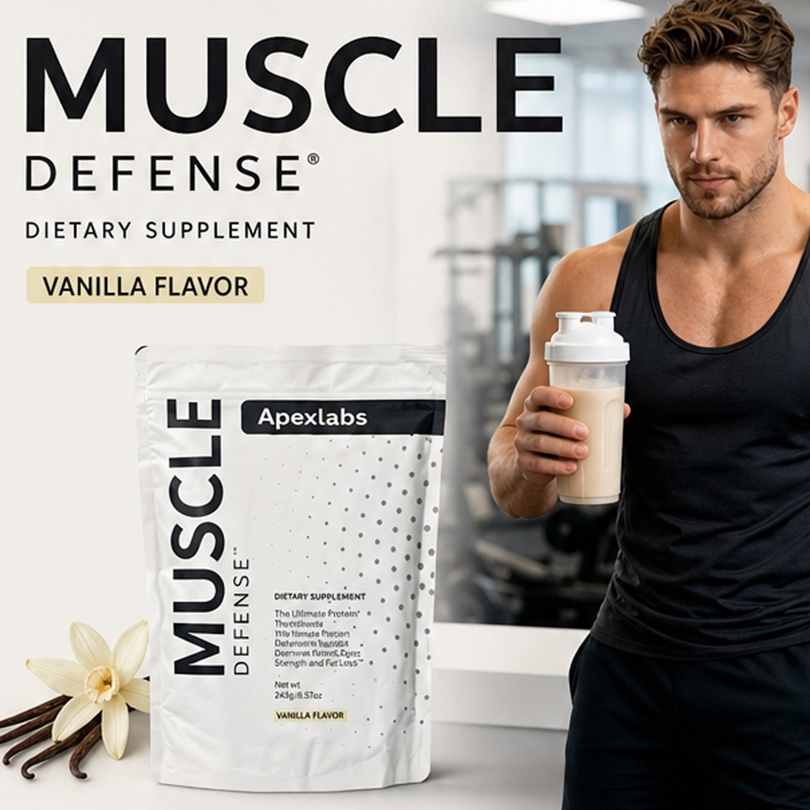 NEW ! Apex Labs Muscle Defense Dietary Supplement, Vanilla – 8.57 oz
