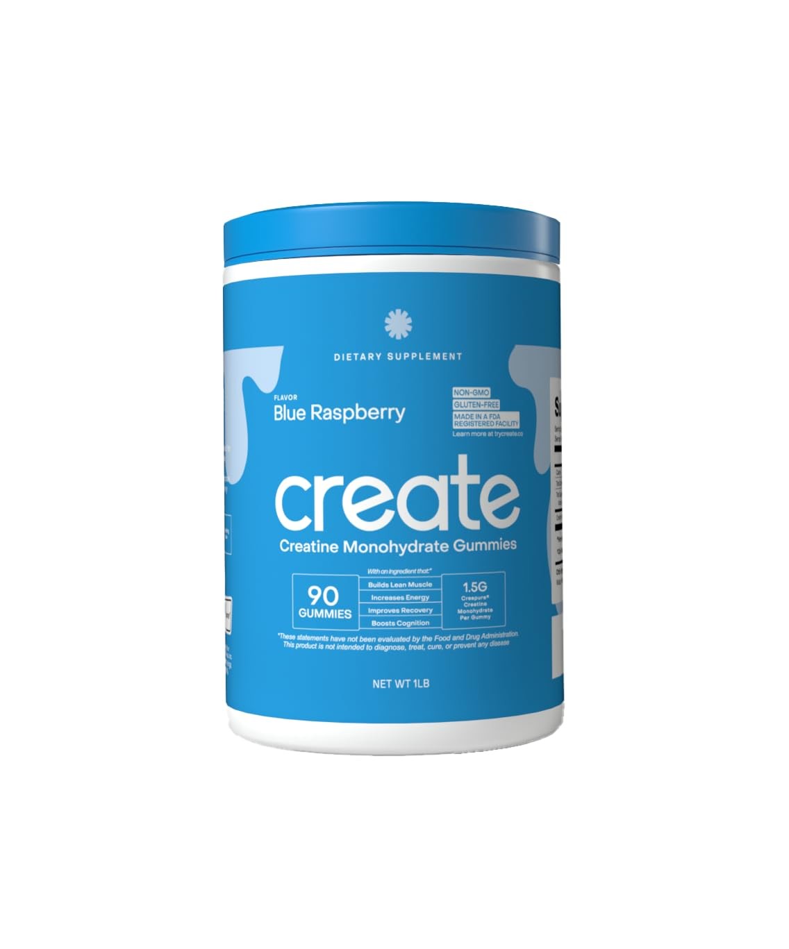 Create Creatine Gummies 1.5g Focus Strength Endurance Vegan Blue Raspberry 90ct