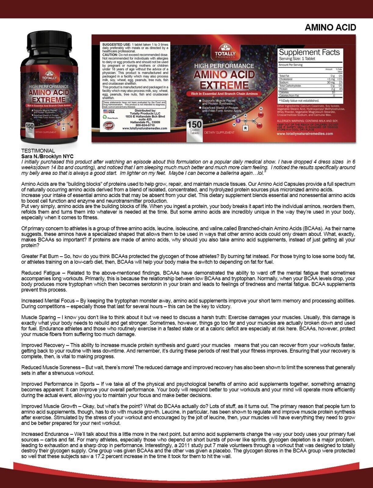Amino Acid Muscle Supplement and Mflora Probiotics Immune Support 30 Capsules