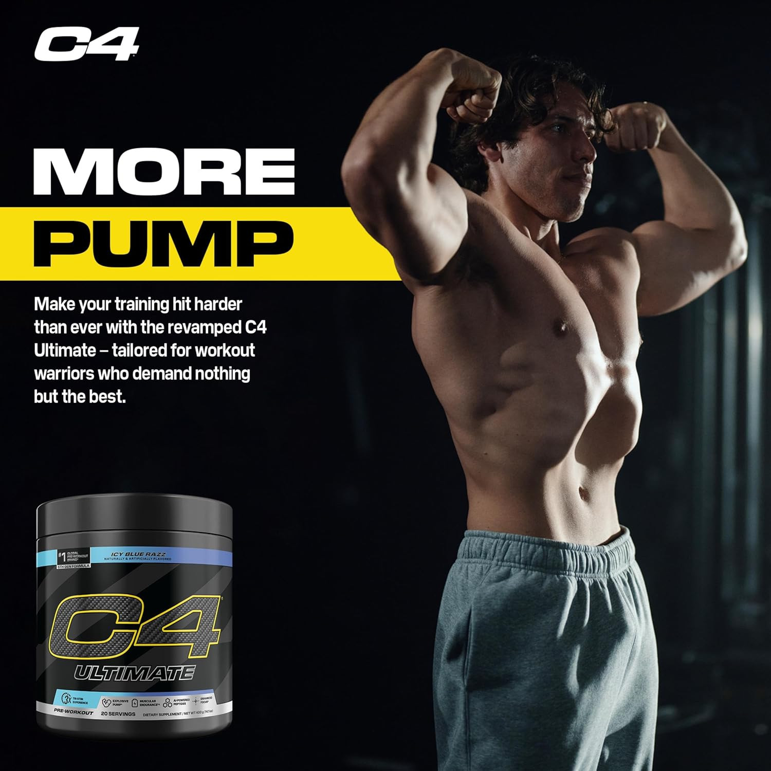 Ultimate Pre Workout Powder ICY Blue Razz – Sugar Free Preworkout Energy Supplem