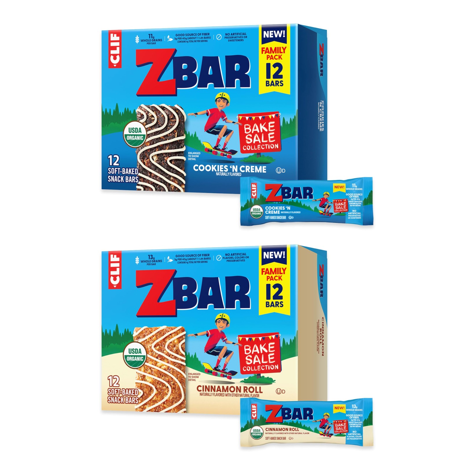 Zbar Bake Sale Collection Cookies N Creme Cinnamon Roll Snack Bars Variety Pack