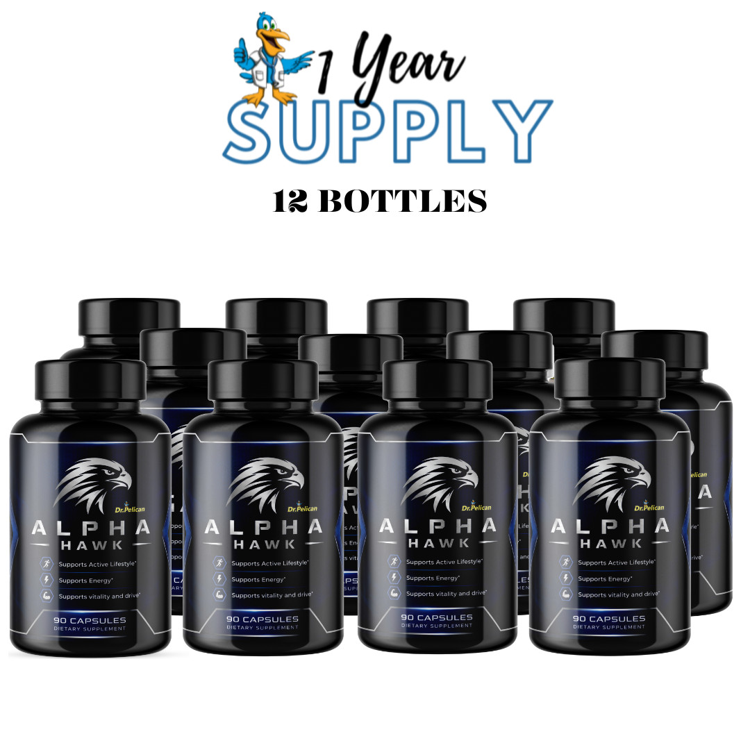 Alpha Hawk- Bodybuilding & Men’s Health Support- 12 Bottles- 1080 Capsules