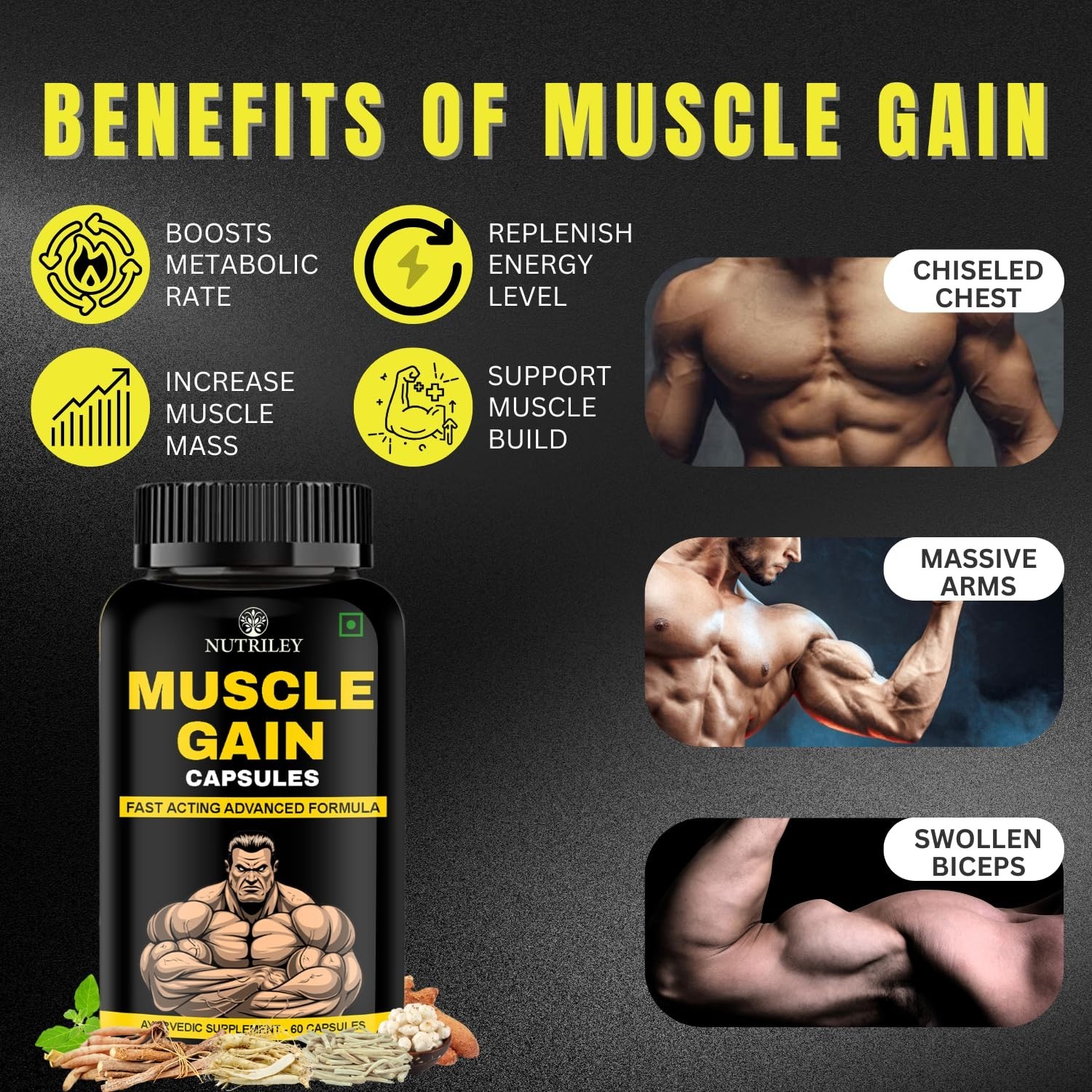 Nutriley Muscle Mass Gainer, Weight Gainer, bodybuilding supplements {60tab}