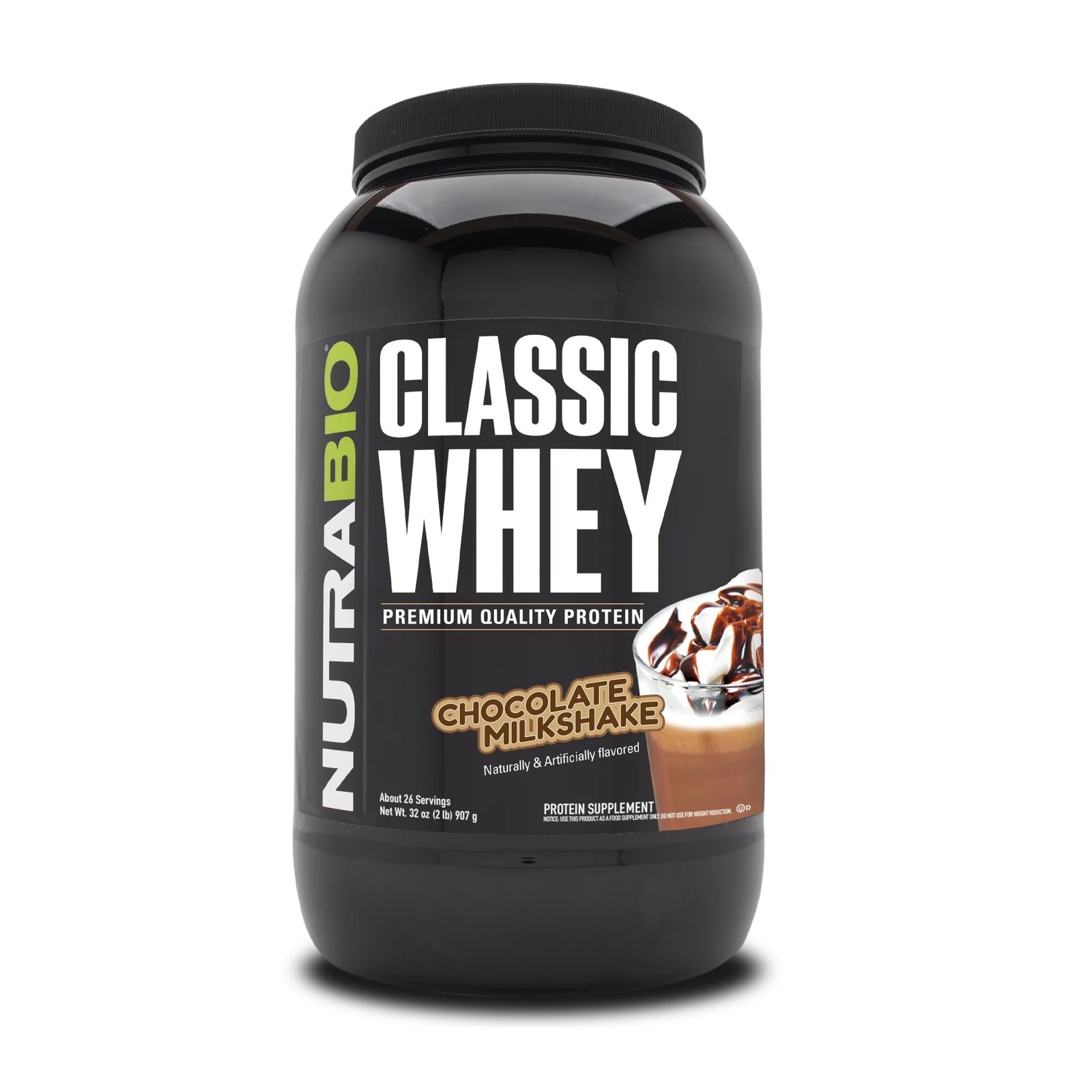 Whey Protein Powder 25G Per Scoop 2 Pound Chocolate Milkshake NutraBio Classic