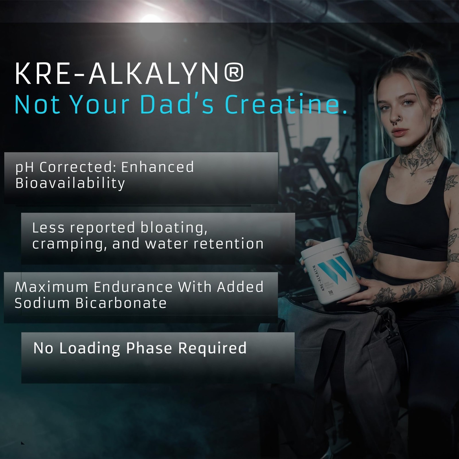 pH-Buffered Kre-Alkalyn Creatine Powder – No Loading, Boost Strength & Power, 30