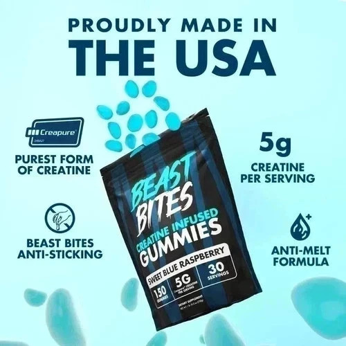 Creatine Gummies – 150ct, Bites Blue Raspberry, Pre-Workout Beast Energy Help