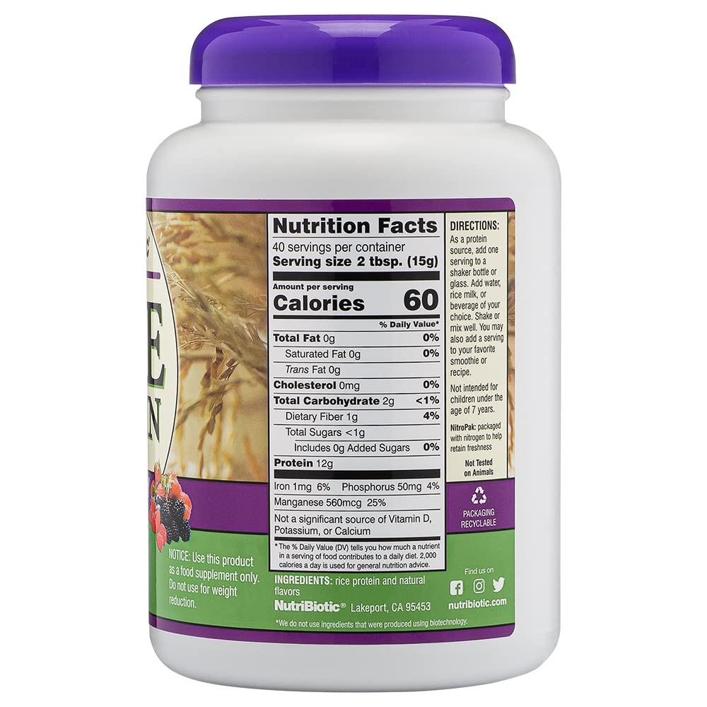 NutriBiotic – Mixed Berry Rice Protein, 1 Lb 5 Oz (600g) | Low Carb, Keto-Friend