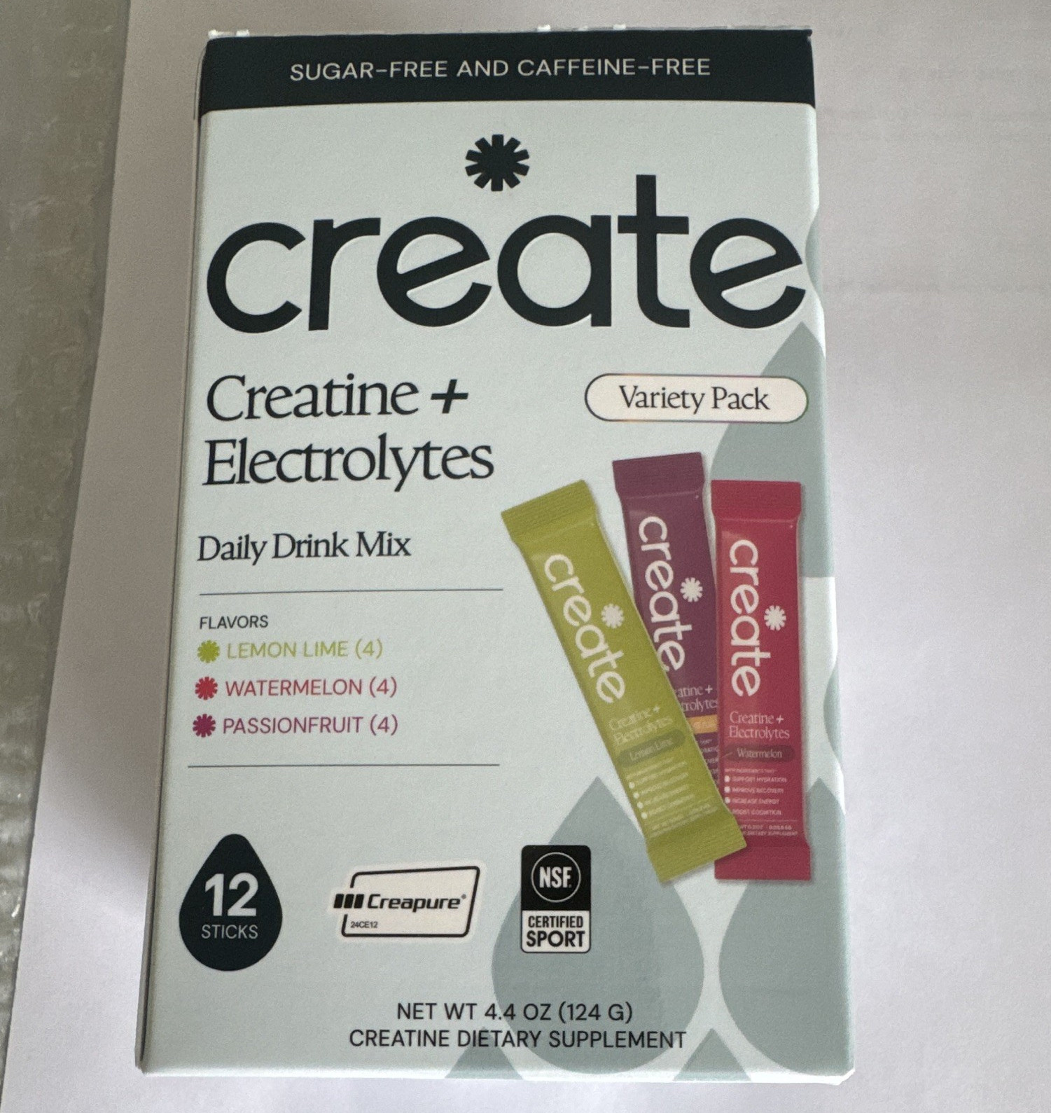 Create Creatine + Electrolytes Powder Variety Pack 12 Sticks Sugar-Free NSF