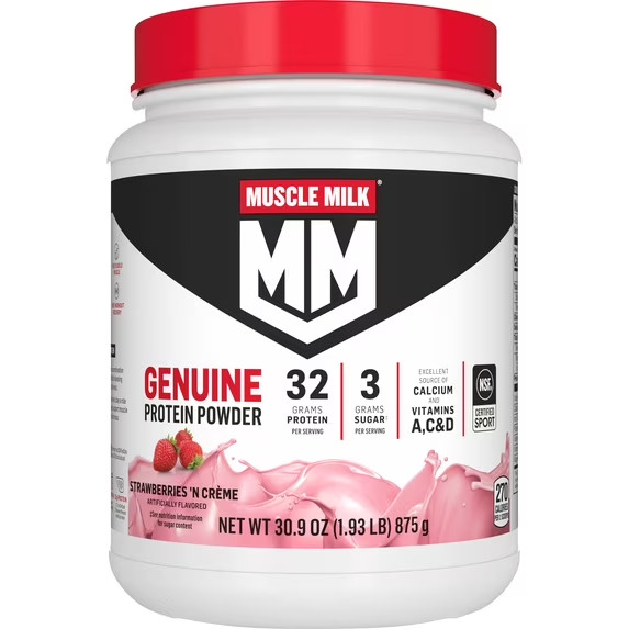Muscle Milk Genuine Protein Powder Strawberries Crème 32G Protein 30.9oz 1.93 LB