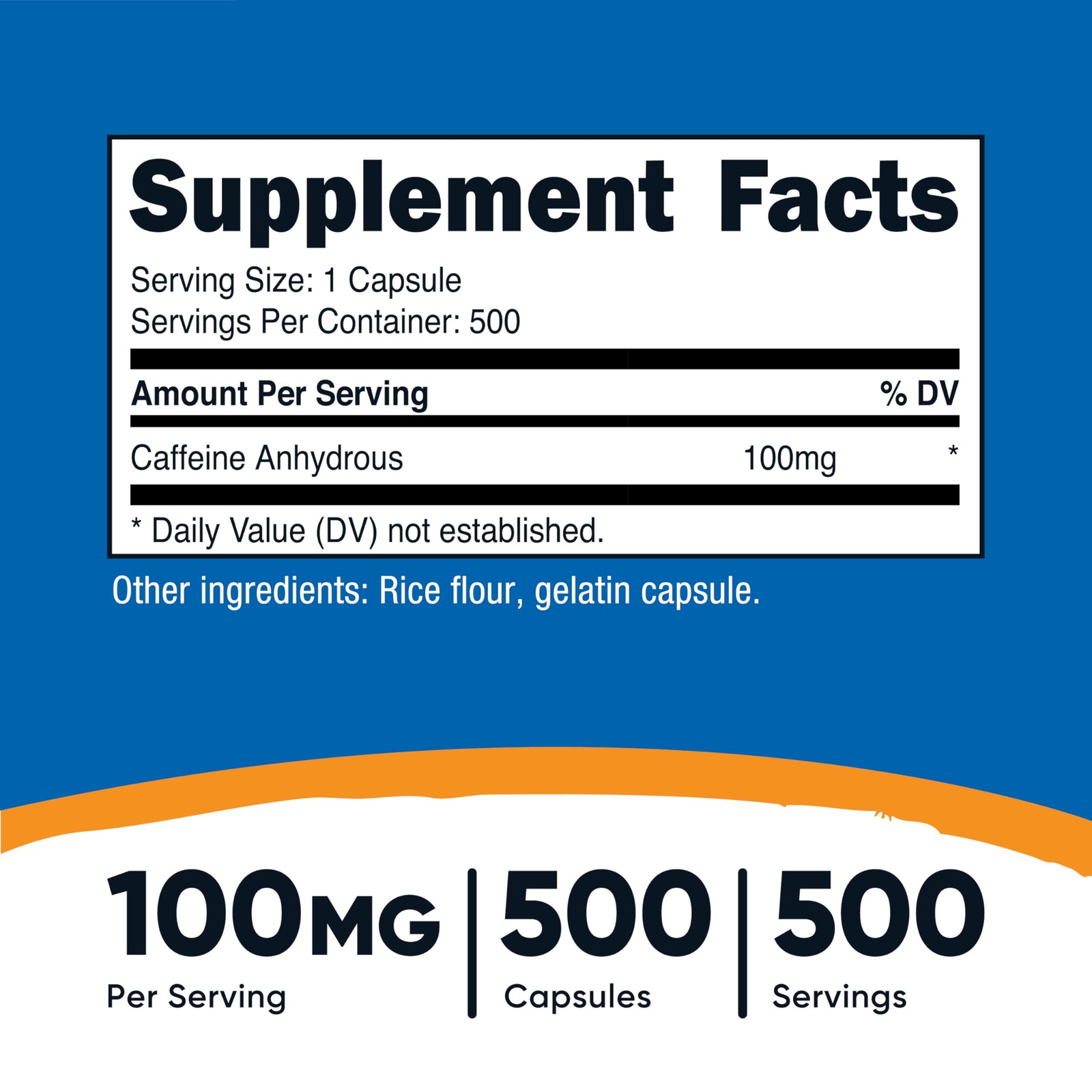 Nutricost Caffeine Pills 100mg, 500 Capsules 500 Count (Pack of 1)