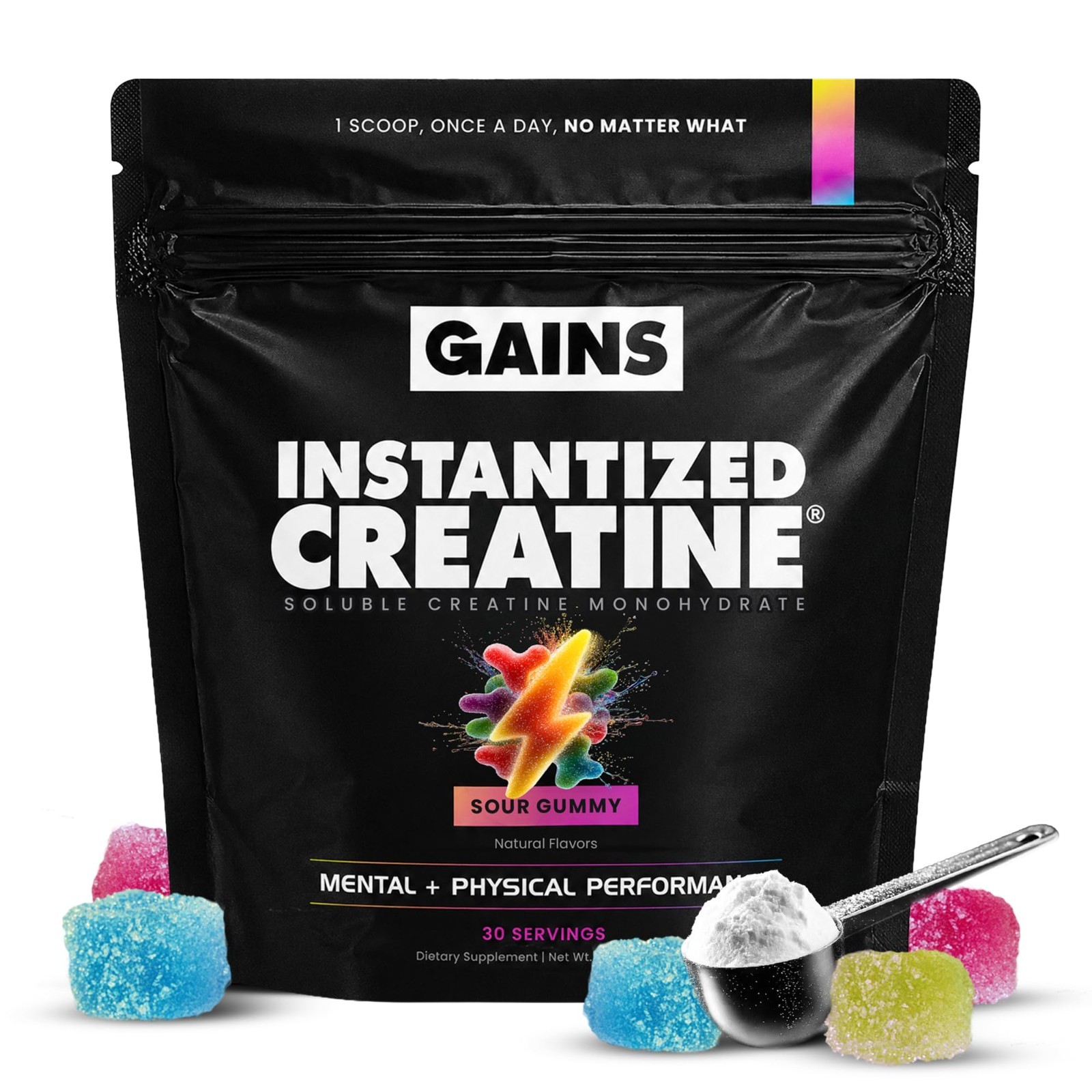 Instantized Creatine Monohydrate Powder, Sour Gummy, 30 Servings | Muscle Buildi