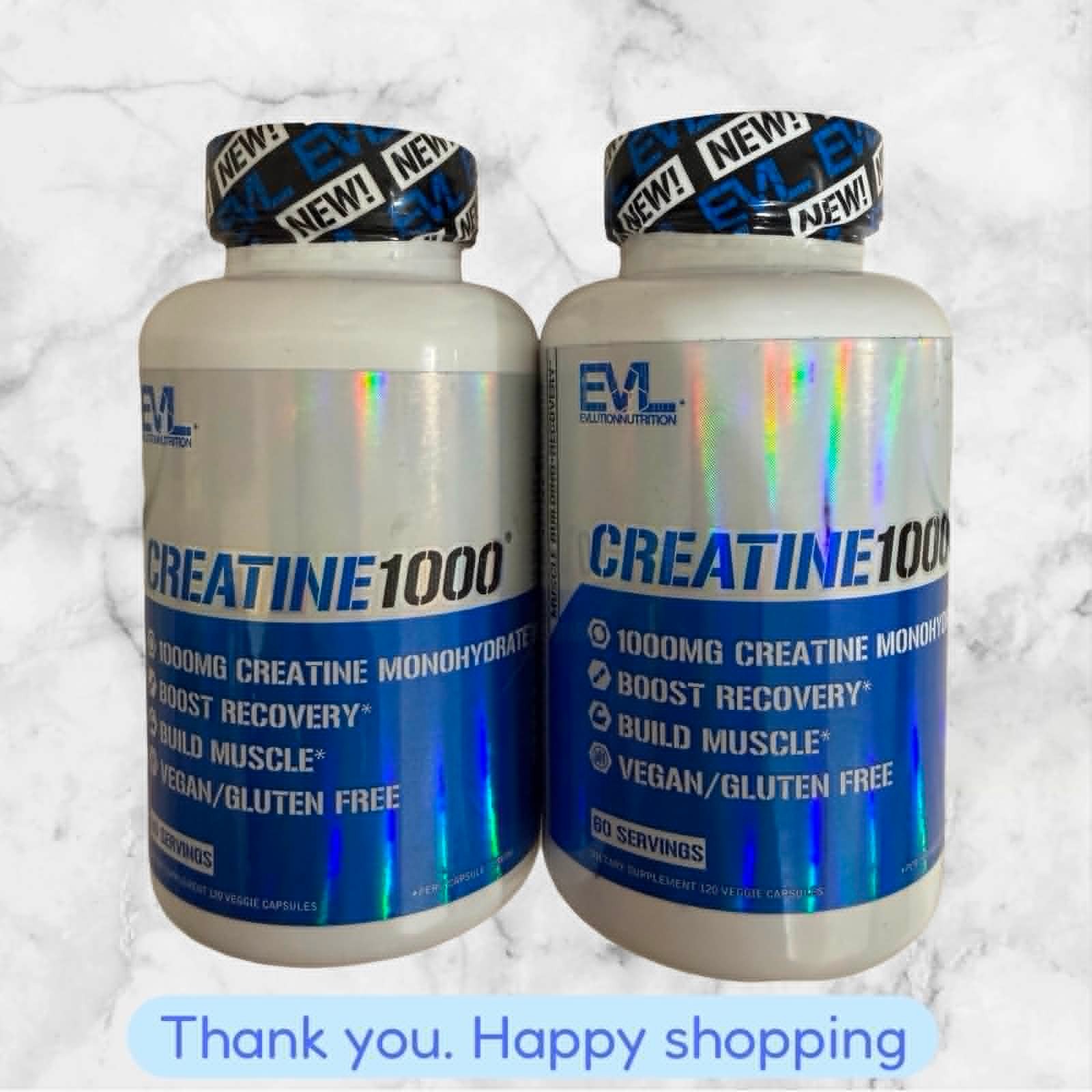 FOR 2 Evlution Pure Creatine Monohydrate Capsules 1000mg Pre and Post Workout