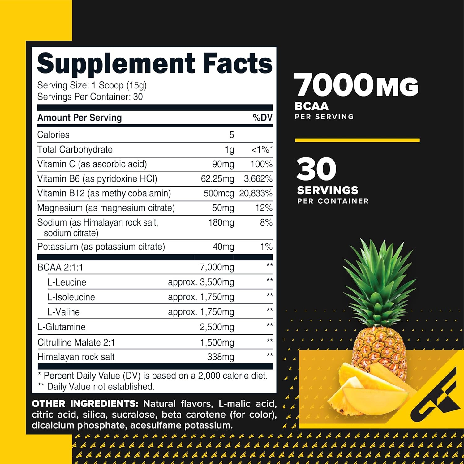 BCAA Powder (Pineapple Mango) 30 Servings per Container – 2:1:1 Bcaas, Post-Work