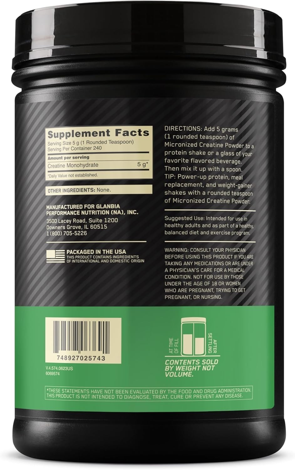 Micronized Creatine Monohydrate Powder, Unflavored, 240 Servings, 1200 Grams …