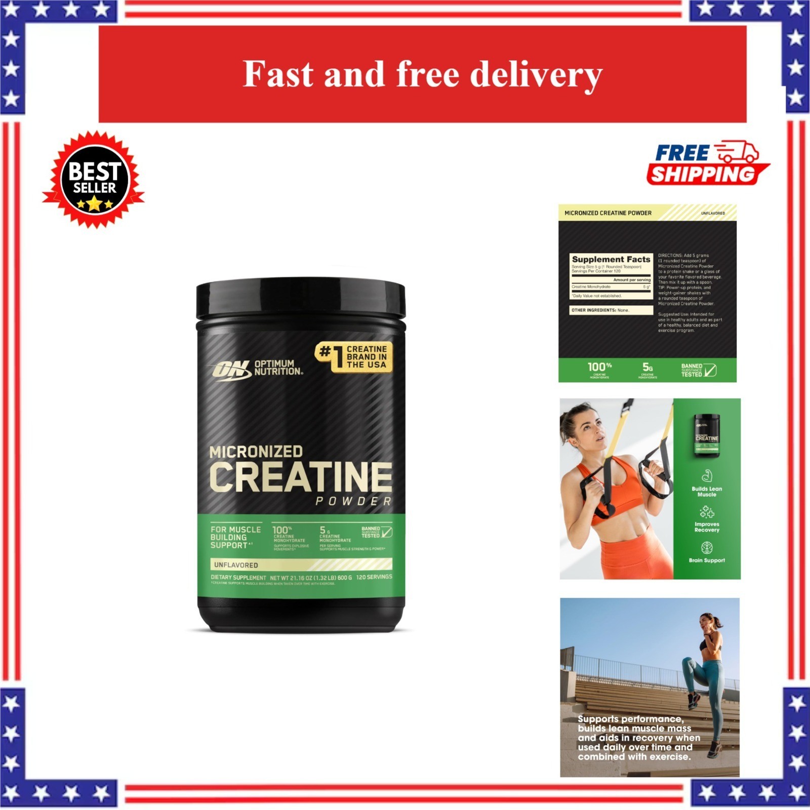 Optimum Nutrition Creatine Monohydrate Powder 120 Servings Unflavored