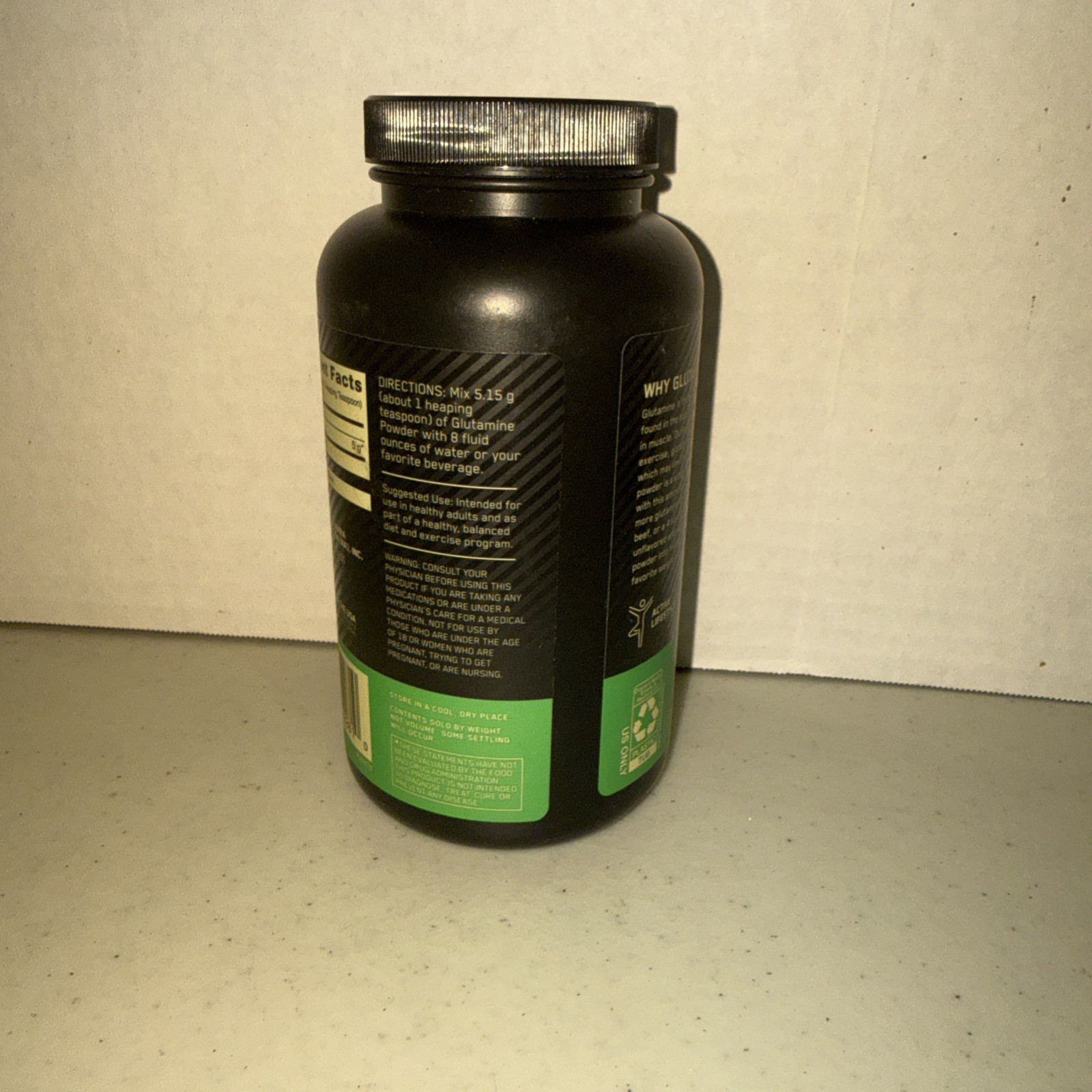 Optimum Nutrition Glutamine Powder Unflavored 10.58 oz 300 g Exp 05 12 2028