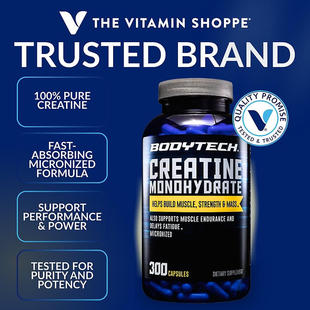 BodyTech Creatine Monohydrate Capsules, Micronized Creatine Formula for Men a…