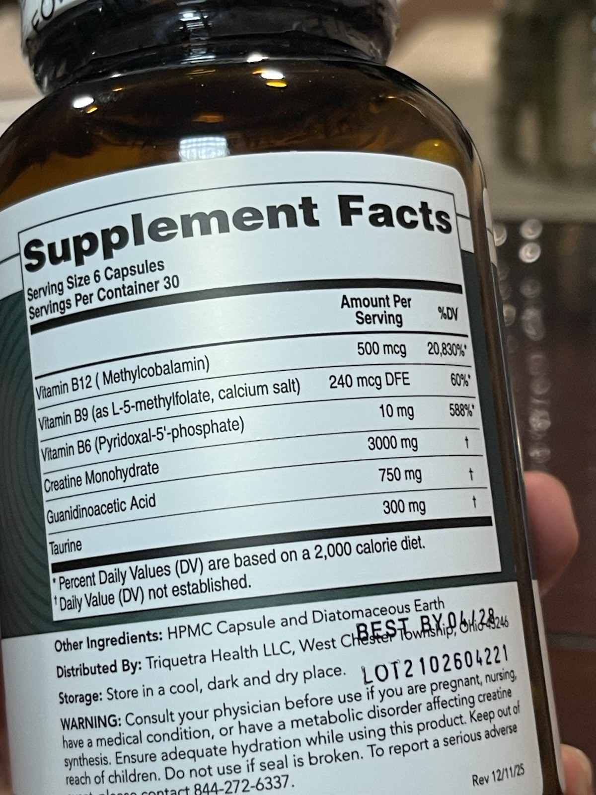 Triquetra Creatine Reserve Dual-Pathway Capsules with B Vitamins 180 Count NEW