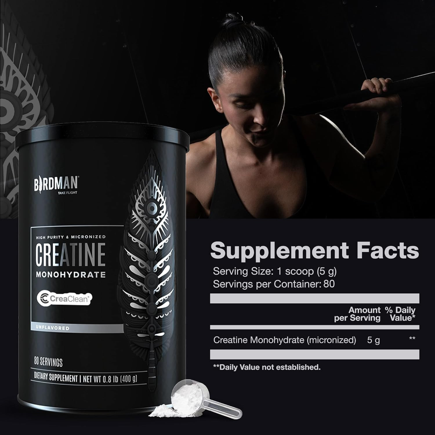 BIRDMAN Micronized Creatine Monohydrate Powder, Muscle Recovery, Caffeine Free,