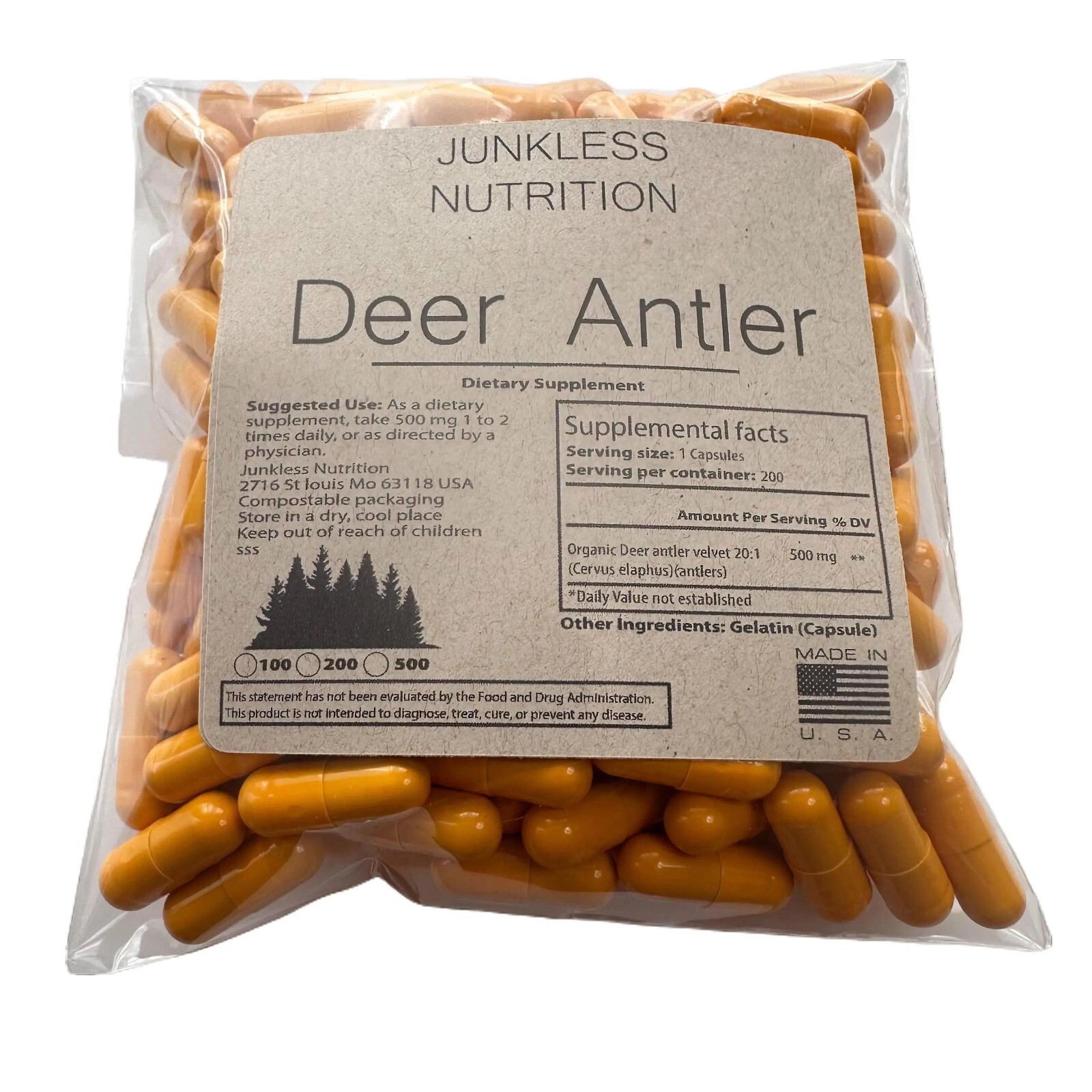 100% PURE Deer Antler Velvet Extract 20:1 Powder Capsules 500mg (Cervi Cornu)