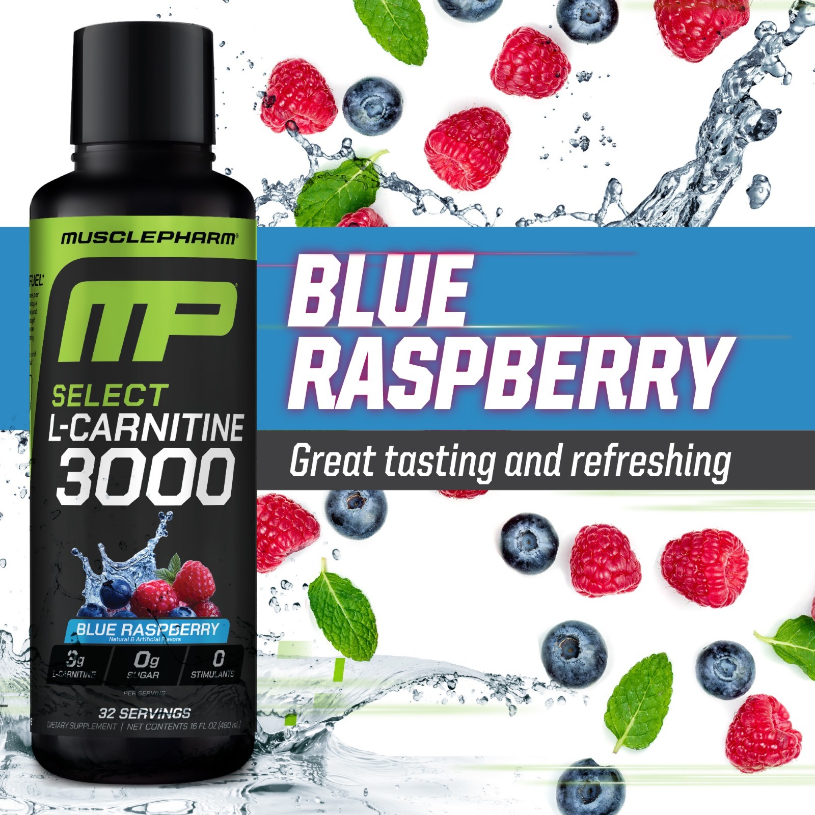 MusclePharm High Performance Liquid L-Carnitine 3000 Blue Raspberry 32 Servings