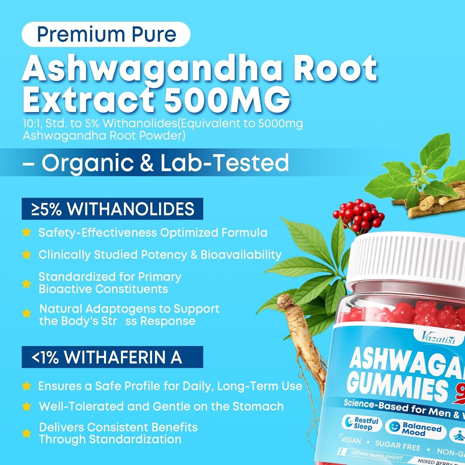 Vazatisi Ashwagandha Gummies for Women & Men – 90 Count – Ashwagandha Supplement